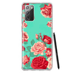 Samsung Galaxy Note 20 Turquoise Teal Vintage Pastel Pink Red Roses Double Layer Phone Case Cover