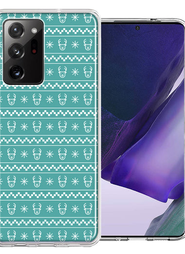 Samsung Galaxy Note 20 Ultra Teal Christmas Reindeer Pattern Design Double Layer Phone Case Cover