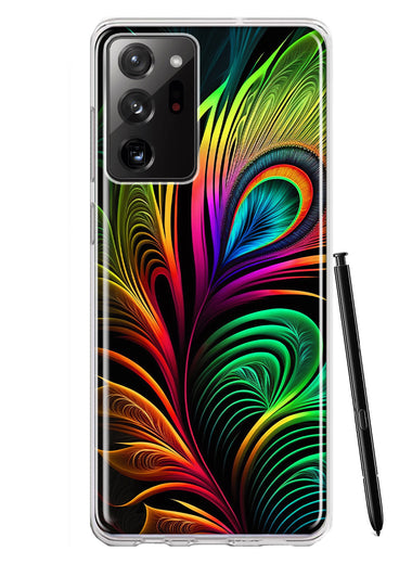 Samsung Galaxy Note 20 Ultra Neon Rainbow Glow Peacock Feather Hybrid Protective Phone Case Cover