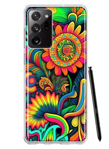 Samsung Galaxy Note 20 Ultra Neon Rainbow Psychedelic Indie Hippie Sunflowers Hybrid Protective Phone Case Cover