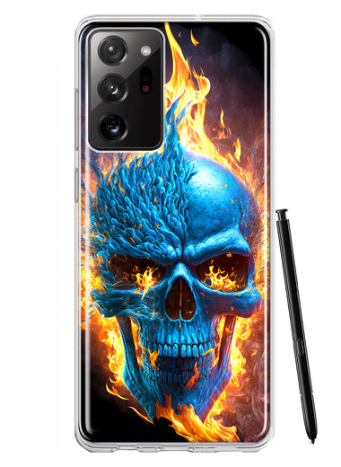 Samsung Galaxy Note 20 Ultra Blue Flaming Skull Burning Fire Double Layer Phone Case Cover