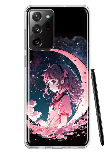 Samsung Galaxy Note 20 Ultra Kawaii Manga Pink Cherry Blossom Dreaming Moon Girl Hybrid Protective Phone Case Cover