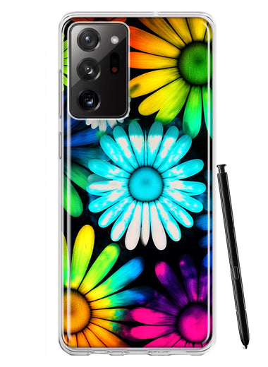 Samsung Galaxy Note 20 Ultra Neon Rainbow Daisy Glow Colorful Daisies Baby Blue Pink Yellow White Double Layer Phone Case Cover