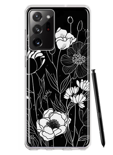 Samsung Galaxy Note 20 Ultra Line Drawing Art White Floral Flowers Hybrid Protective Phone Case Cover