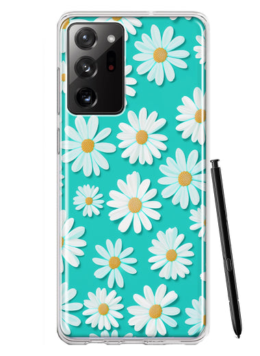 Samsung Galaxy Note 20 Ultra Turquoise Teal White Daisies Cute Daisy Polka Dots Double Layer Phone Case Cover