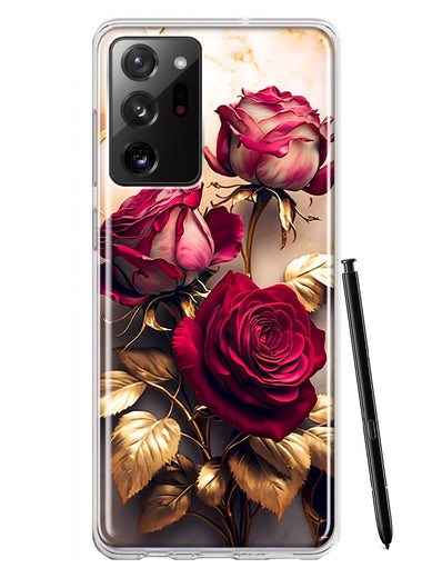Samsung Galaxy Note 20 Ultra Romantic Elegant Gold Marble Red Roses Double Layer Phone Case Cover