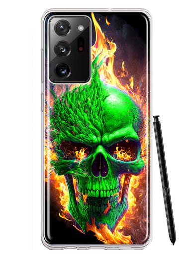 Samsung Galaxy Note 20 Ultra Green Flaming Skull Burning Fire Double Layer Phone Case Cover