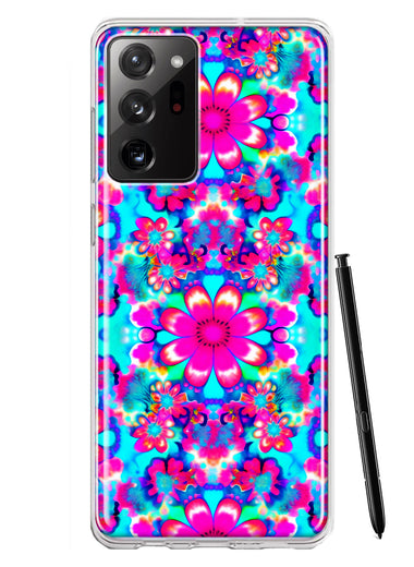 Samsung Galaxy Note 20 Ultra Pink Blue Vintage Hippie Tie Dye Flowers Hybrid Protective Phone Case Cover
