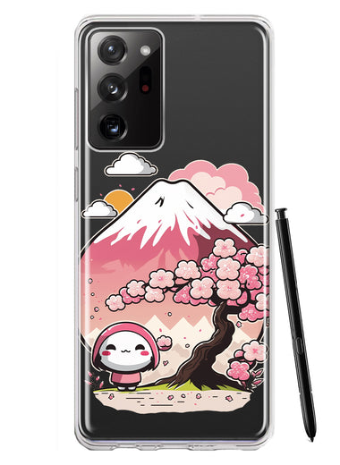 Samsung Galaxy Note 20 Ultra Kawaii Manga Pink Cherry Blossom Fuji Mountain Mochi Girl Hybrid Protective Phone Case Cover