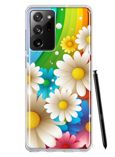 Samsung Galaxy Note 20 Ultra Colorful Rainbow Daisies Blue Pink White Green Double Layer Phone Case Cover