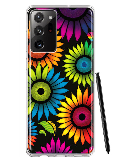 Samsung Galaxy Note 20 Ultra Neon Rainbow Glow Sunflowers Colorful Floral Pink Purple Double Layer Phone Case Cover