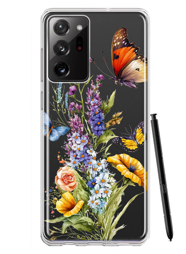 Samsung Galaxy Note 20 Ultra Yellow Purple Spring Flowers Butterflies Floral Hybrid Protective Phone Case Cover