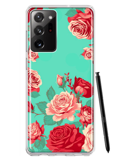 Samsung Galaxy Note 20 Ultra Turquoise Teal Vintage Pastel Pink Red Roses Double Layer Phone Case Cover