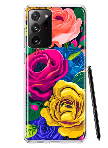 Samsung Galaxy Note 20 Ultra Vintage Pastel Abstract Colorful Pink Yellow Blue Roses Double Layer Phone Case Cover