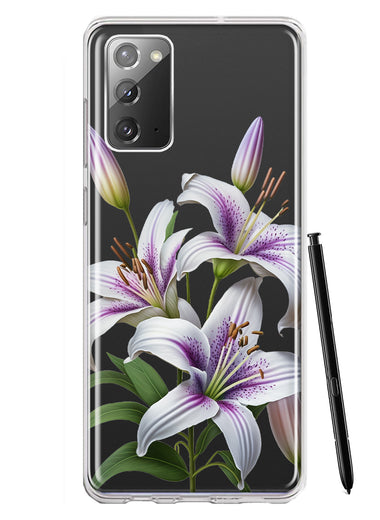 Samsung Galaxy Note 20 White Lavender Lily Purple Flowers Floral Hybrid Protective Phone Case Cover