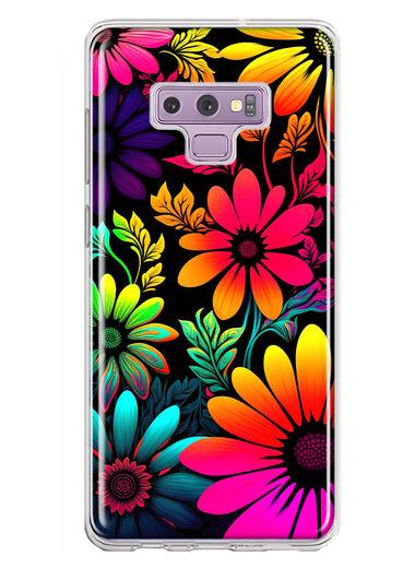 Samsung Galaxy Note 9 Neon Rainbow Glow Colorful Abstract Flowers Floral Hybrid Protective Phone Case Cover