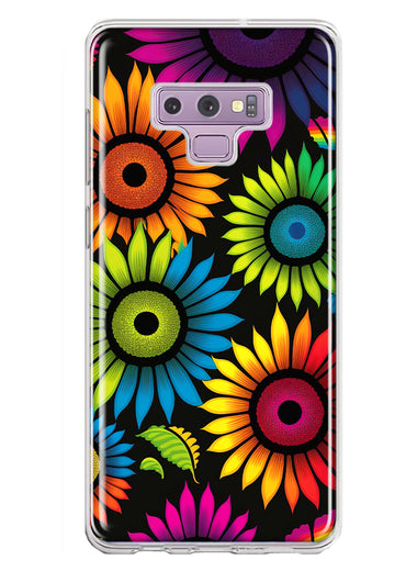 Samsung Galaxy Note 9 Neon Rainbow Glow Sunflowers Colorful Floral Pink Purple Double Layer Phone Case Cover