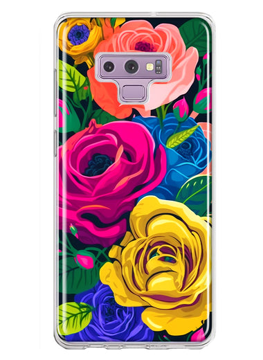 Samsung Galaxy Note 9 Vintage Pastel Abstract Colorful Pink Yellow Blue Roses Double Layer Phone Case Cover