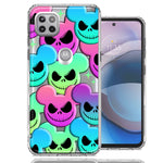 Motorola One 5G Ace Bright Rainbow Nightmare Skulls Spooky Season Halloween Design Double Layer Phone Case Cover