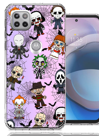 Motorola One 5G Ace Classic Haunted Horror Halloween Nightmare Characters Spider Webs Design Double Layer Phone Case Cover