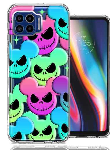 Motorola One 5G Bright Rainbow Nightmare Skulls Spooky Season Halloween Design Double Layer Phone Case Cover