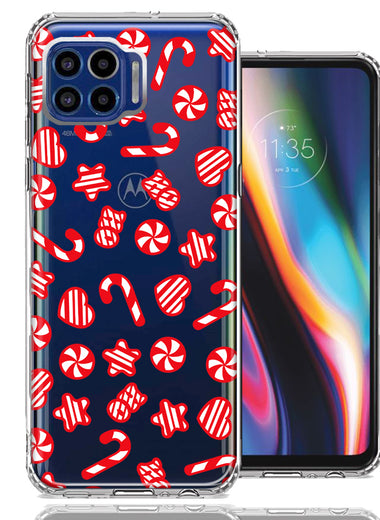Motorola One 5G Christmas Winter Red White Peppermint Candies Swirls Candycanes Design Double Layer Phone Case Cover