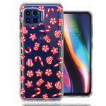 Motorola One 5G Christmas Winter Red White Peppermint Candies Swirls Candycanes Design Double Layer Phone Case Cover