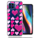 Motorola One 5G Pink Purple Origami Valentine's Day Polkadot Hearts Design Double Layer Phone Case Cover