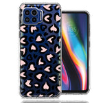 Motorola One 5G Cute Pink Leopard Print Hearts Valentines Day Love Double Layer Phone Case Cover