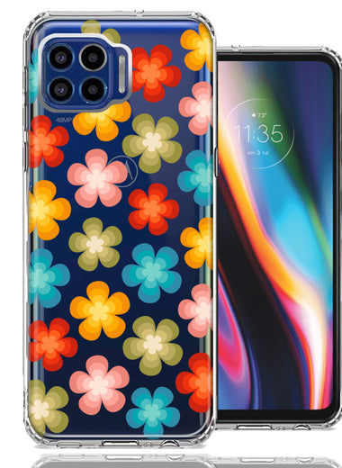 Motorola One 5G Groovy Gradient Retro Color Flowers Double Layer Phone Case Cover