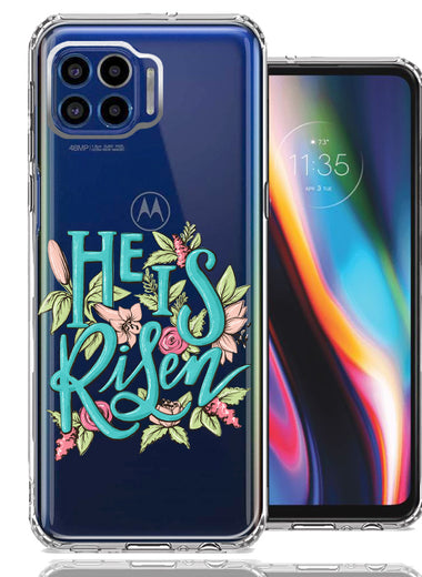 Motorola One 5G He Is Risen Text Easter Jesus Christian Flowers Double Layer Phone Case Cover