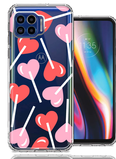 Motorola One 5G Heart Suckers Lollipop Valentines Day Candy Lovers Double Layer Phone Case Cover