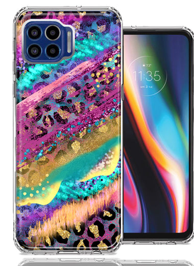 Motorola One 5G Leopard Paint Colorful Beautiful Abstract Milkyway Double Layer Phone Case Cover