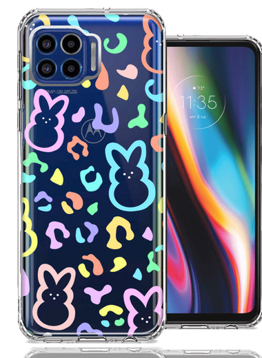 Motorola One 5G Leopard Easter Bunny Candy Colorful Rainbow Double Layer Phone Case Cover