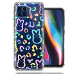 Motorola One 5G Leopard Easter Bunny Candy Colorful Rainbow Double Layer Phone Case Cover