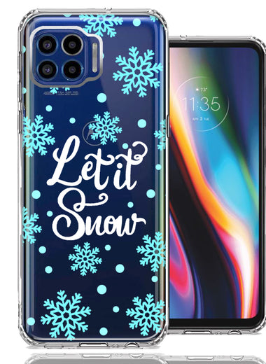 Motorola One 5G Christmas Holiday Let It Snow Winter Blue Snowflakes Design Double Layer Phone Case Cover
