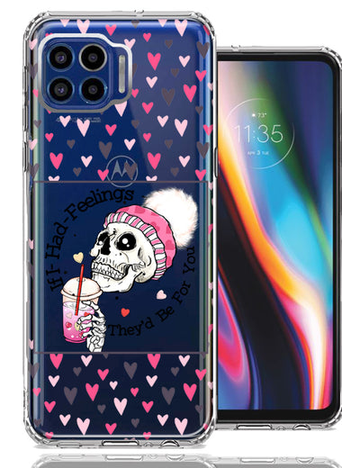 Motorola One 5G Pink Dead Valentine Skull Frap Hearts If I had Feelings They'd Be For You Love Double Layer Phone Case Cover