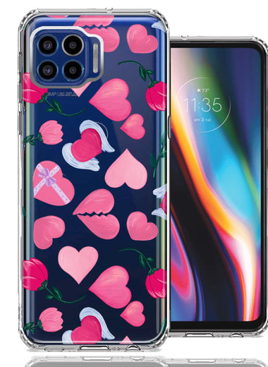 Motorola One 5G Pretty Valentines Day Hearts Chocolate Candy Angel Flowers Double Layer Phone Case Cover