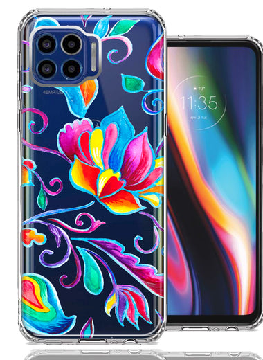 For Motorola One 5G Bright Colors Rainbow Water Lilly Floral Phone Case Cover