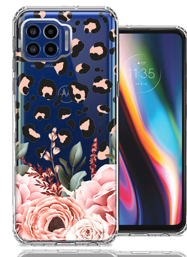 For Motorola One 5G Classy Blush Peach Peony Rose Flowers Leopard Phone Case Cover