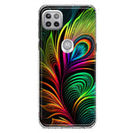 Motorola One 5G Neon Rainbow Glow Peacock Feather Hybrid Protective Phone Case Cover