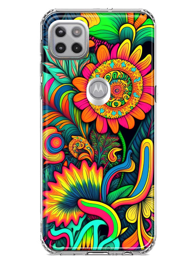 Motorola One 5G Neon Rainbow Psychedelic Indie Hippie Sunflowers Hybrid Protective Phone Case Cover