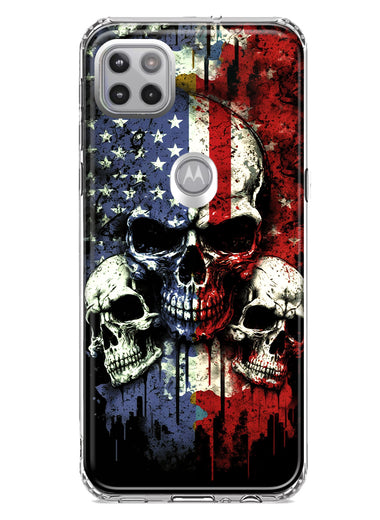 Motorola One 5G American USA Flag Skulls Blue Red Double Layer Phone Case Cover
