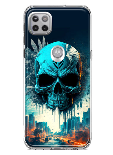 Motorola One 5G Blue Apocalypse Cyberpunk Skull Feather Double Layer Phone Case Cover