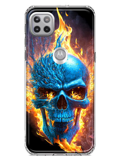 Motorola One 5G Blue Flaming Skull Burning Fire Double Layer Phone Case Cover