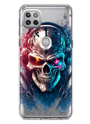 Motorola One 5G Cyberpunk Machine Headphones Skull Double Layer Phone Case Cover