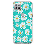 Motorola One 5G Turquoise Teal White Daisies Cute Daisy Polka Dots Double Layer Phone Case Cover