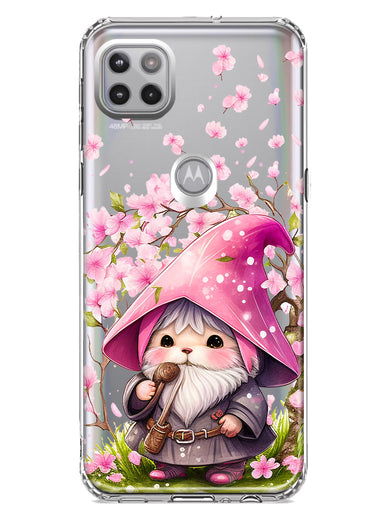 Motorola One 5G Cute Pink Cherry Blossom Gnome Spring Floral Flowers Double Layer Phone Case Cover