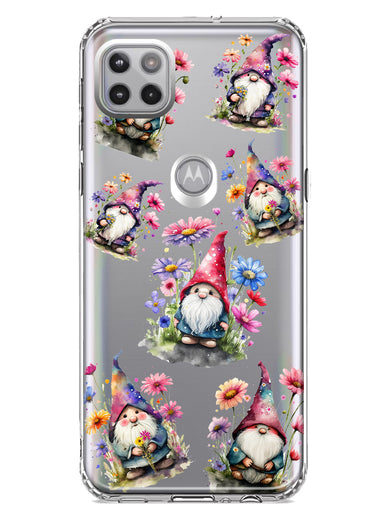Motorola One 5G Cute Pink Purple Cosmos Flowers Gnomes Spring Floral Double Layer Phone Case Cover