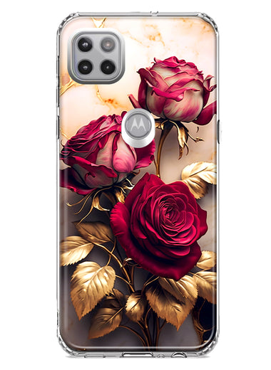 Motorola One 5G Romantic Elegant Gold Marble Red Roses Double Layer Phone Case Cover
